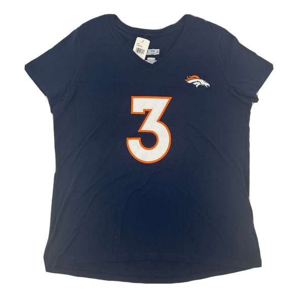 Denver Broncos Shirt Women XL Blue V-Neck NFL Team Apparel Russell Wilson #3 NWT - Picture 1 of 12